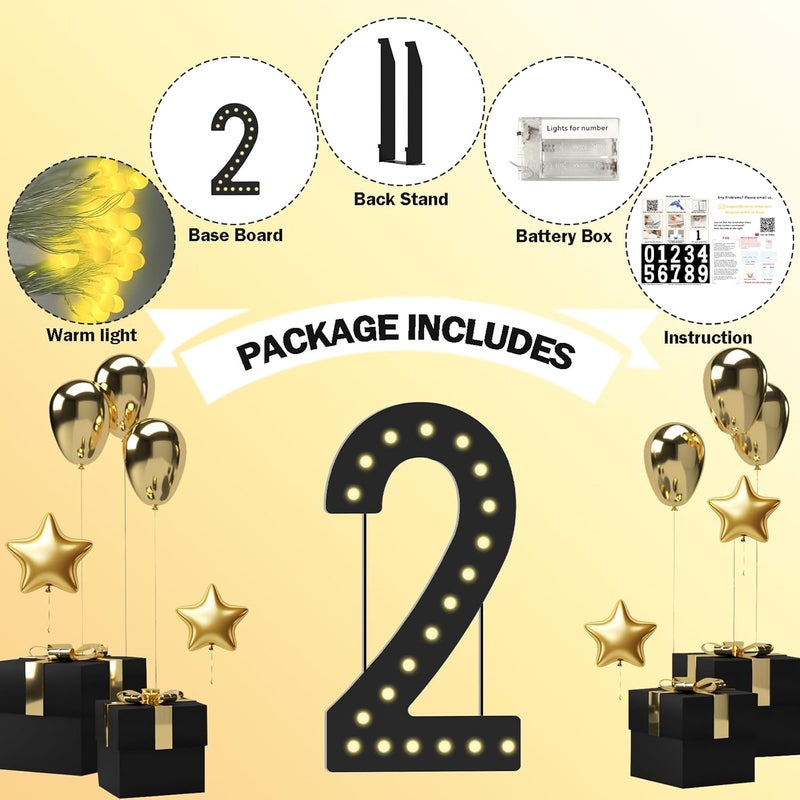 LOBOOM 4FT Light Up Numbers,Black Giant Marquee Number Big Mosaic Number 2,Pre-Cut Foam Board Set Can Be Used for Birthdays,Weddings,Baby Anniversaries - Image 2